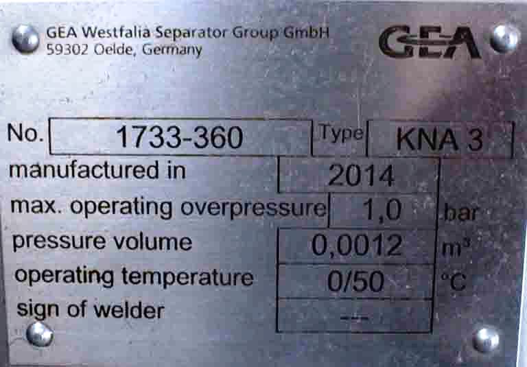 Westfalia KNA 3-06-076 quark separator, 316SS.