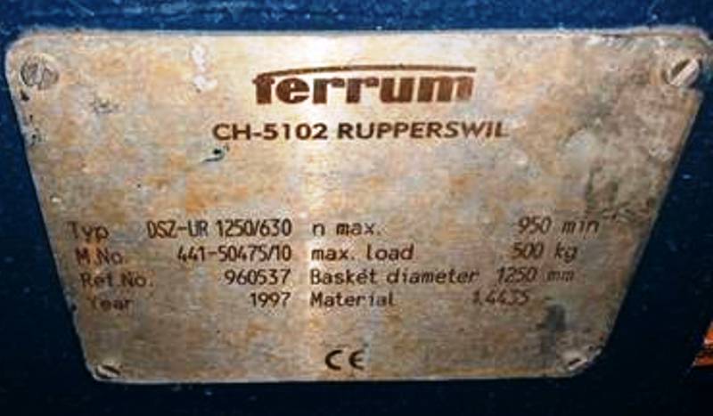 (4) Ferrum DSZ-URF 1250/630 perforate basket centrifuges, 316L SS.
