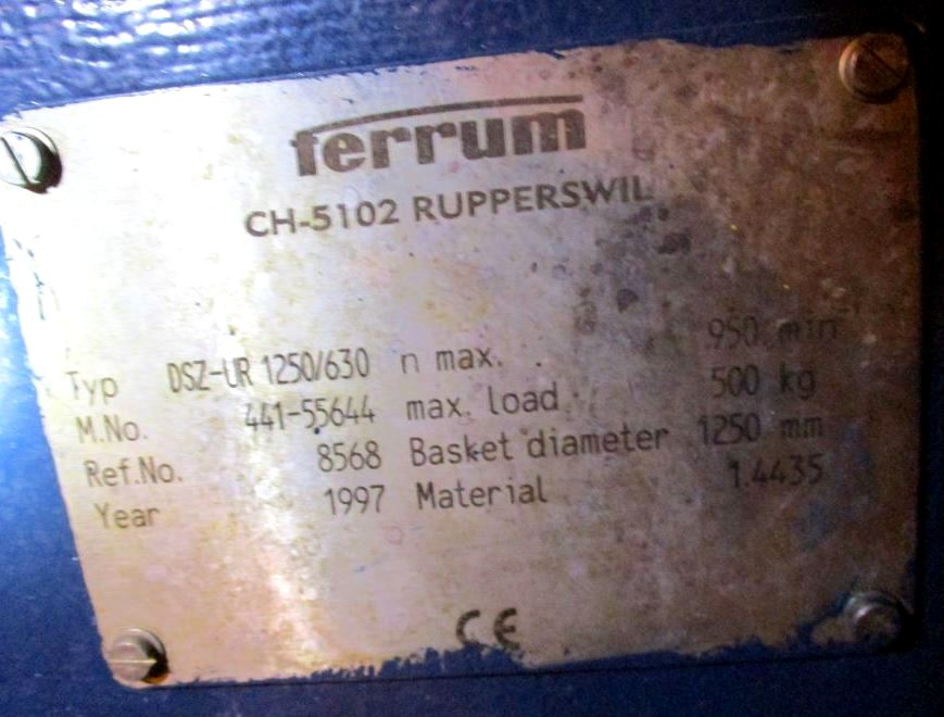 (4) Ferrum DSZ-URF 1250/630 perforate basket centrifuges, 316L SS.