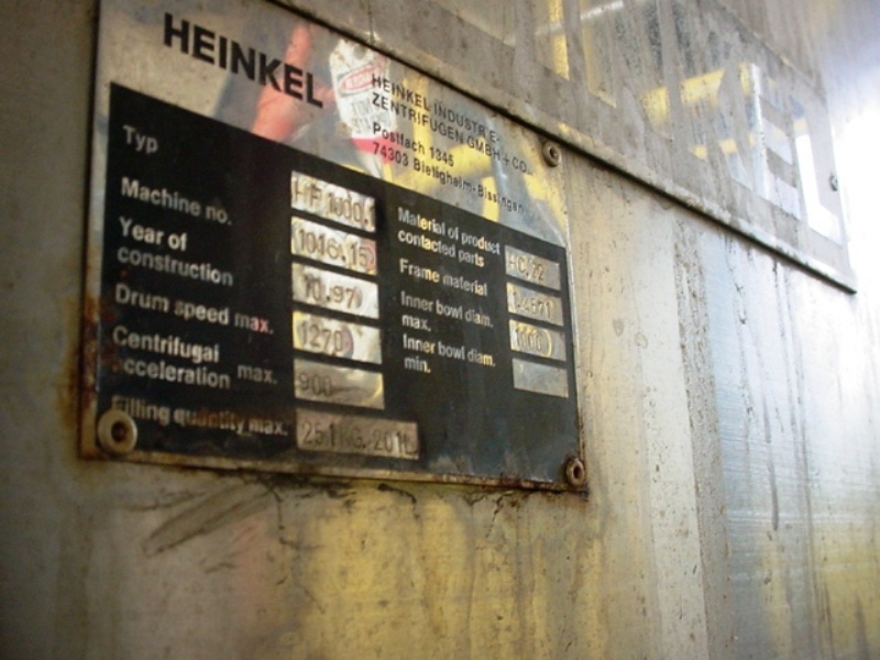 Heinkel HF 1000.1 Inverting Filter centrifuge, Hastelloy C.
