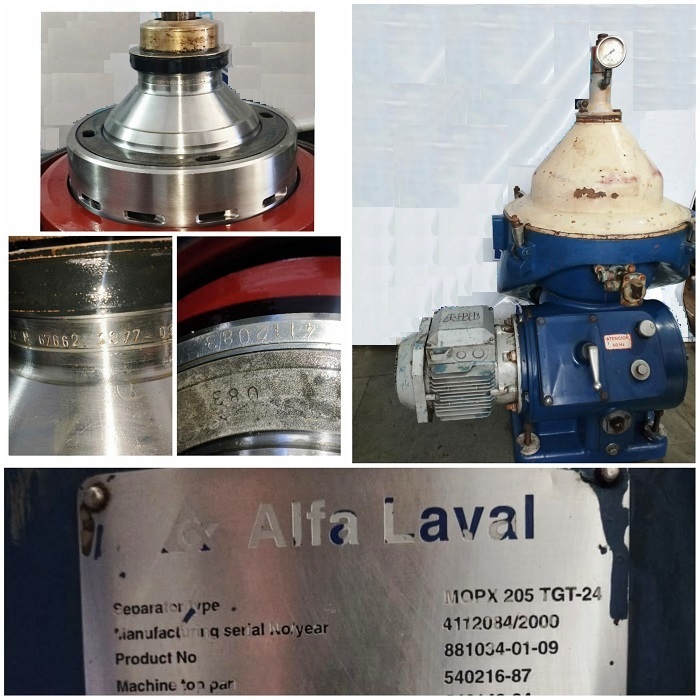 (3) Alfa-Laval MOPX 205 TGT-24-60 oil purifiers, SS bowl.
