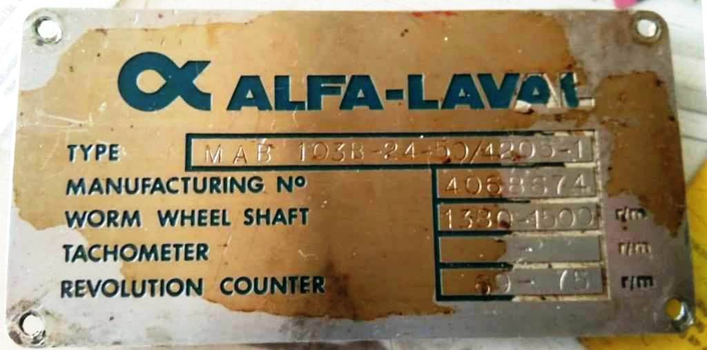 Alfa-Laval MAB 103B-24-50 oil purifier, SS bowl.