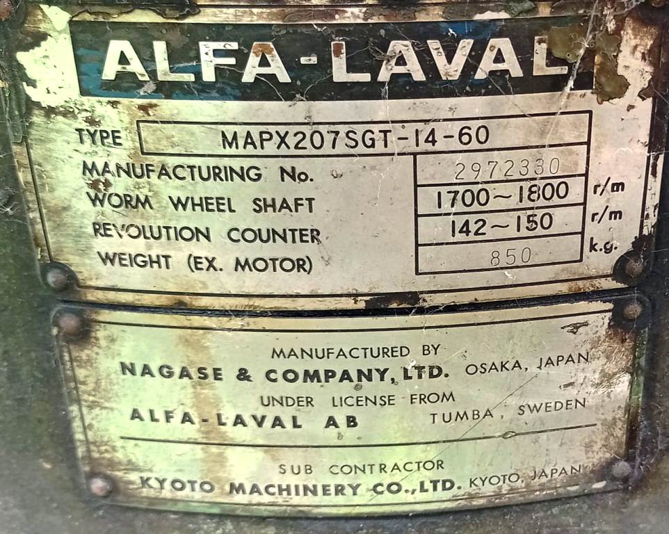 (2) Alfa-Laval MAPX 207 SGT-14-60 oil purifiers, SS bowl.