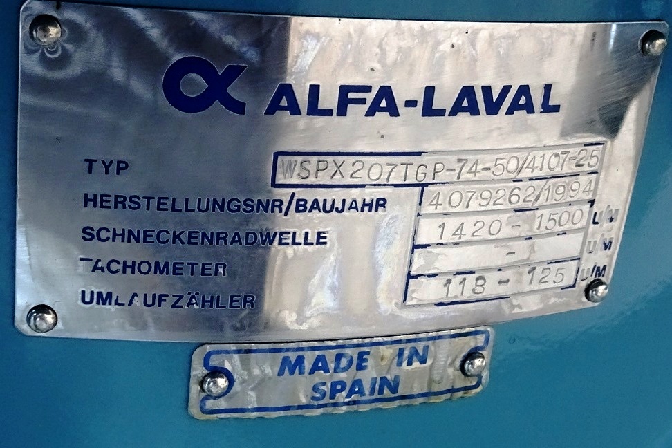 Alfa-Laval WSPX 207 TGP-74-50 oil concentrator, 316SS.