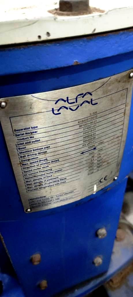 Alfa-Laval S-826 fuel/lube oil purifier, 316SS.