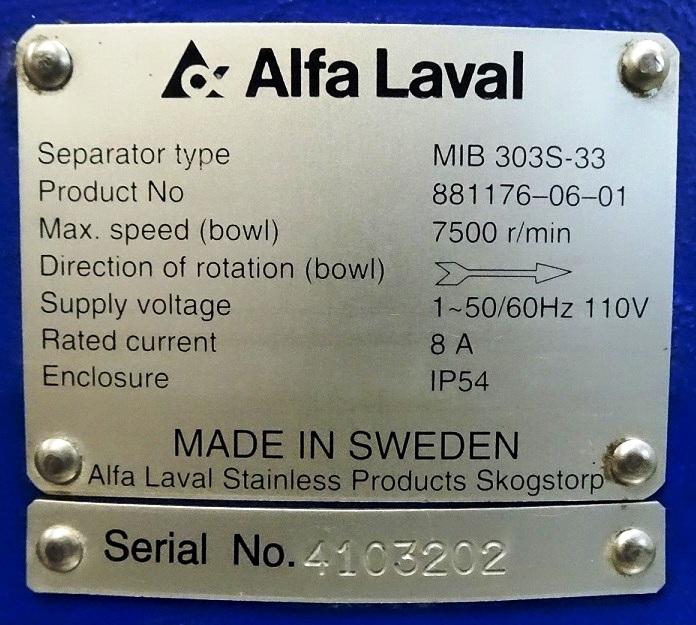 Alfa-Laval EMMIE MIB 303S-33 oil purifier module.