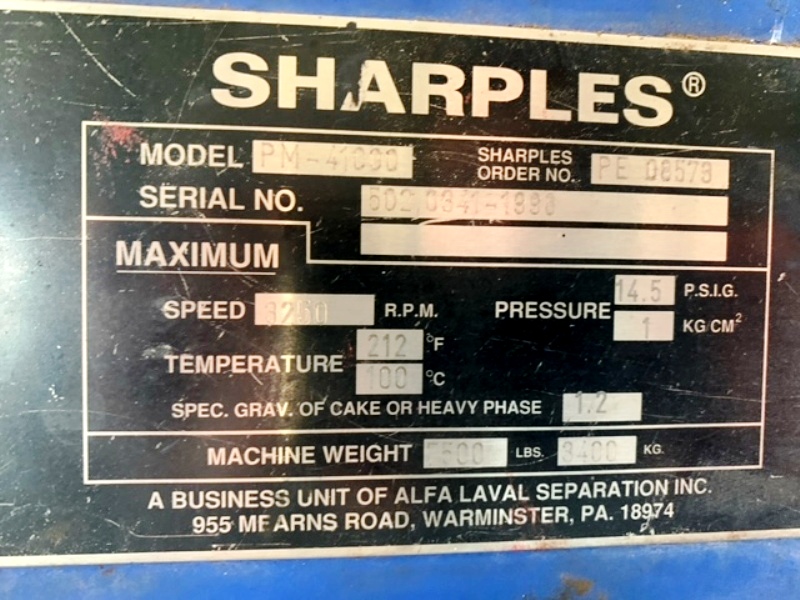 Alfa-Laval/Sharples PM-41,000 decanter centrifuge, 316SS.