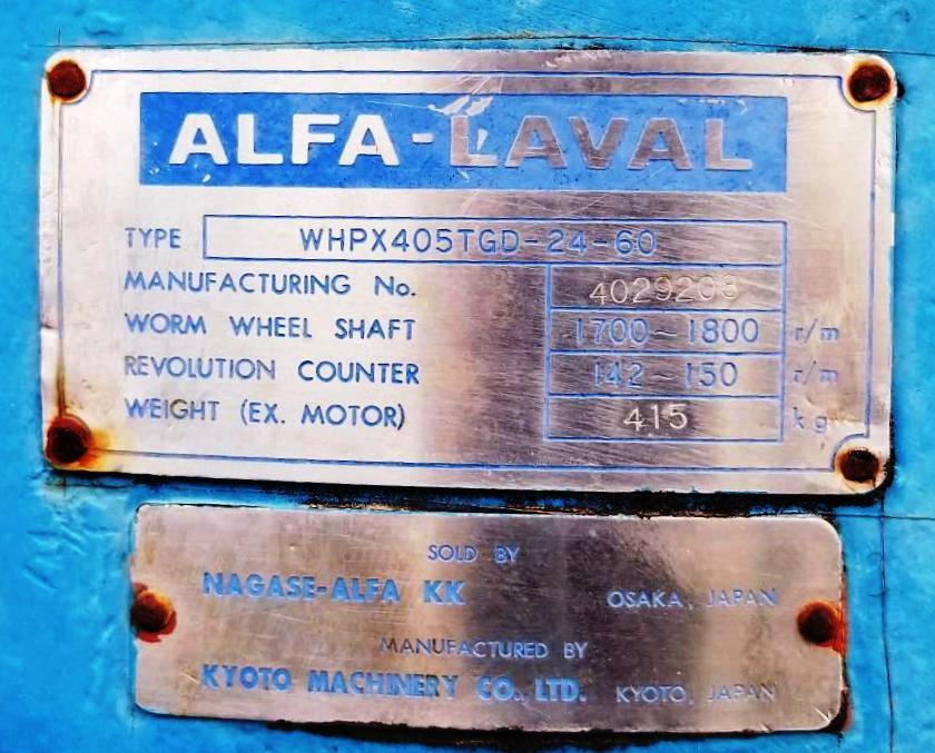 (2) Alfa-Laval WHPX 405 TGD-24-60 oil purifiers, SS.