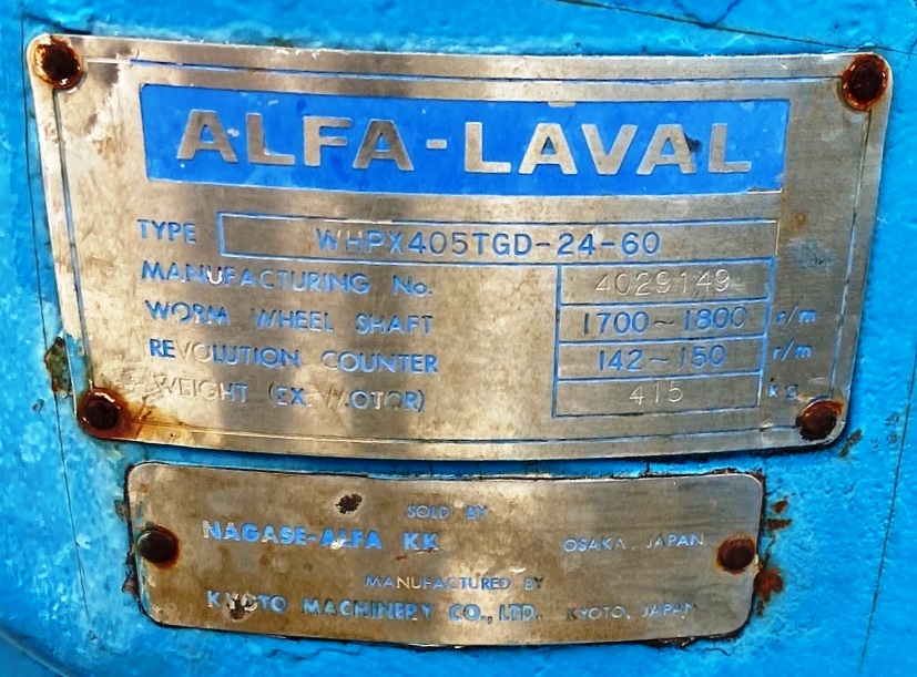 (2) Alfa-Laval WHPX 405 TGD-24-60 oil purifiers, SS.