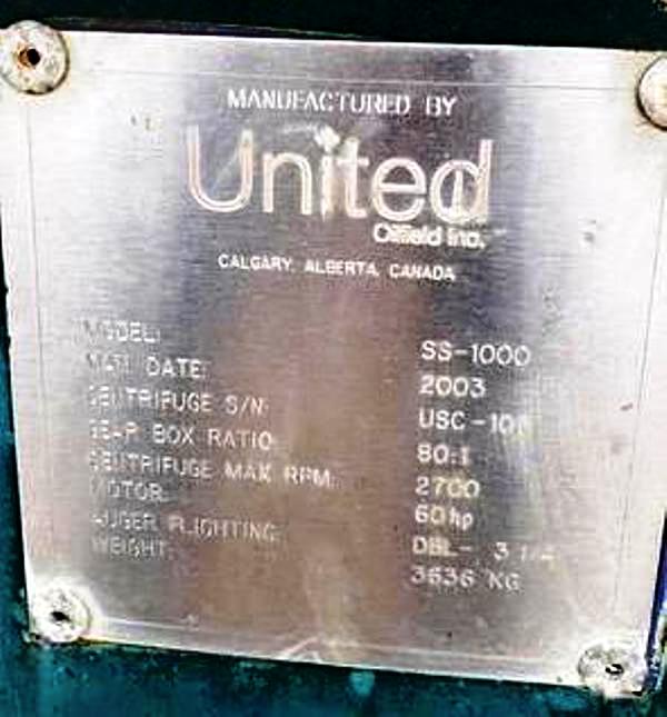 (2) United SS1000 18 x 50 decanter centrifuges, CS.