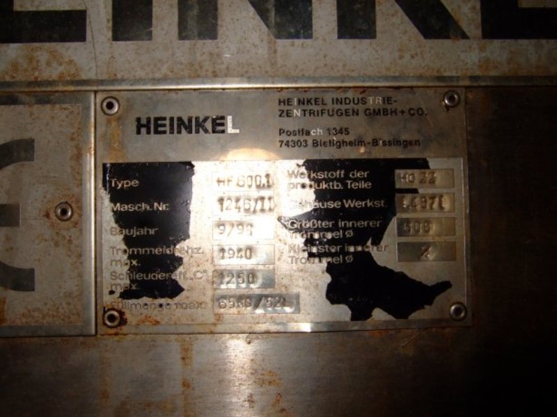 Heinkel HF 600.1 Inverting Filter centrifuge, Hastelloy C22.