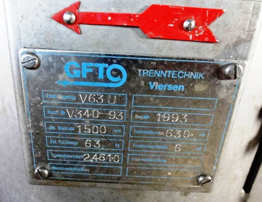 GFT V 63-U perforate basket centrifuge, Hastelloy C22.