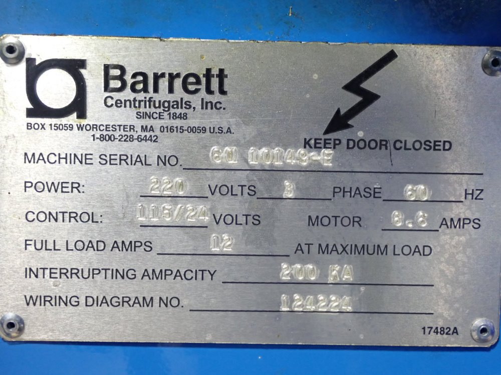 Barrett Spintech 601-E chip wringer Versafuge system.