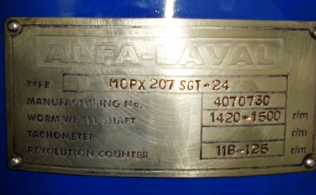 (2) Alfa-Laval MOPX 207 SGT-24 oil purifiers, 316SS.