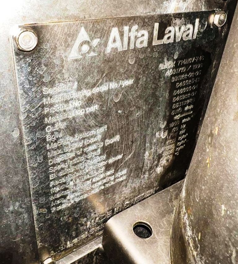 Alfa-Laval CMRPX 714 HGV-74H cold milk separator, 316SS.