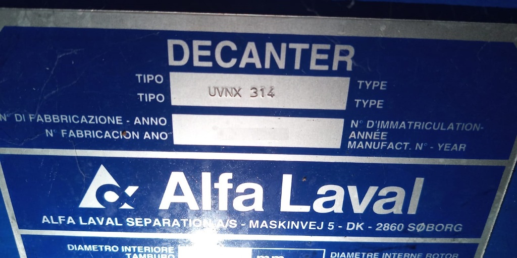 Alfa-Laval UVNX 314B-11G tricanter centrifuge, 316SS.