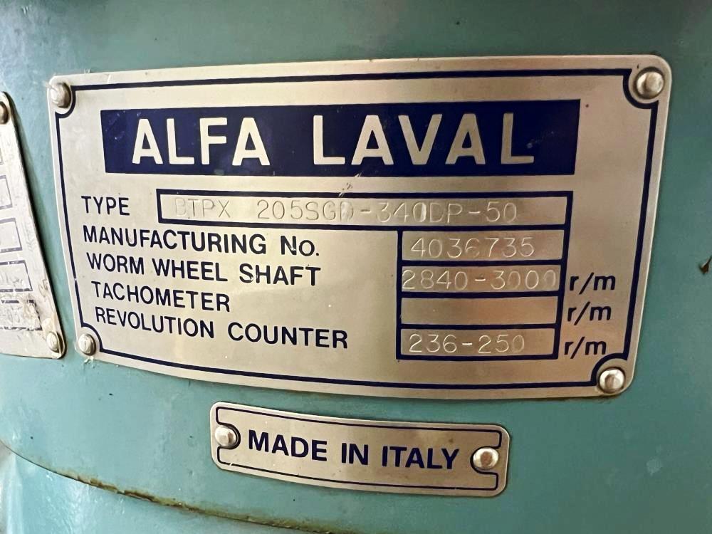Alfa-Laval BTPX 205 SGD-34CDP-50 clarifier, 316SS.