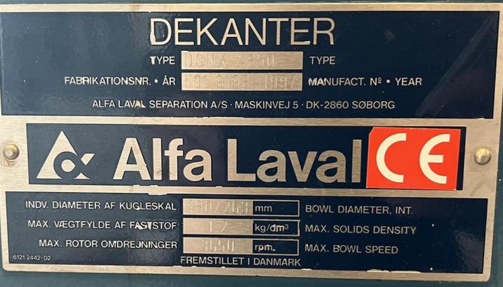 Alfa-Laval DSNX 4850 decanter centrifuge, 316SS.
