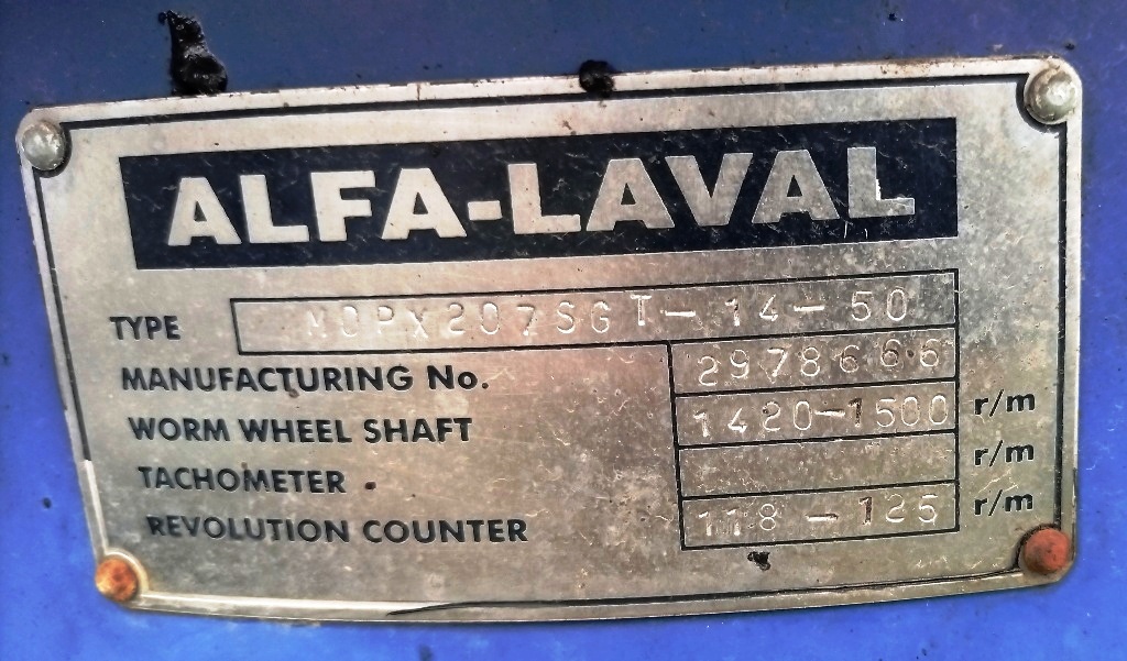 Alfa-Laval MOPX 207 SGT-14-50 oil purifier, 316SS.