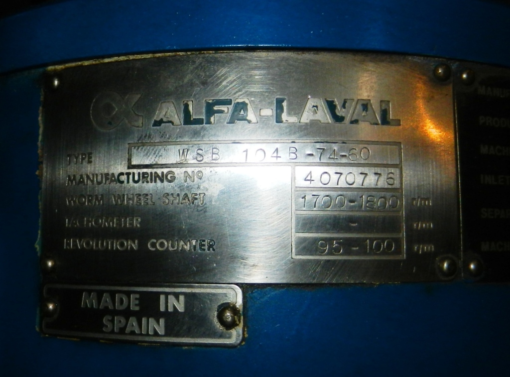 Alfa-Laval WSB 104B-74-60 coolant purifier, 316SS.
