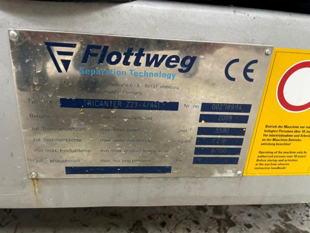 Flottweg Z23-4/441 tricanter centrifuge, 316SS.