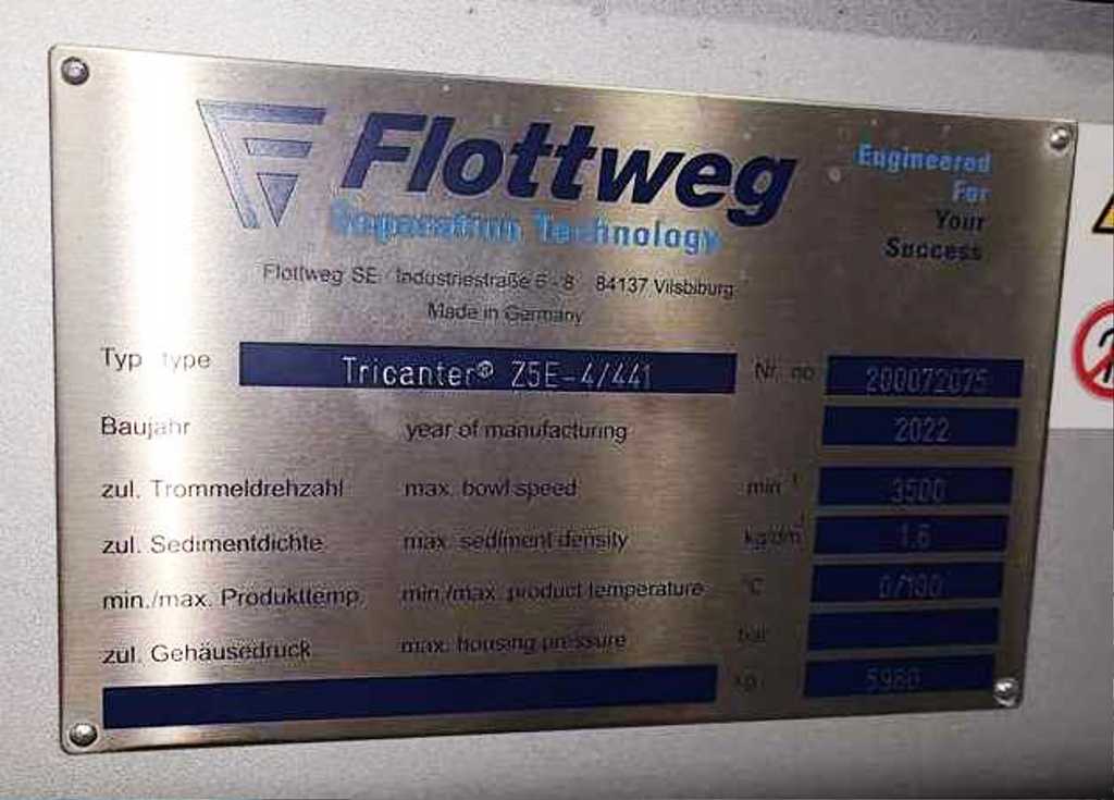 Flottweg Z5E-4/441 slop oil tricanter centrifuge, 316SS.