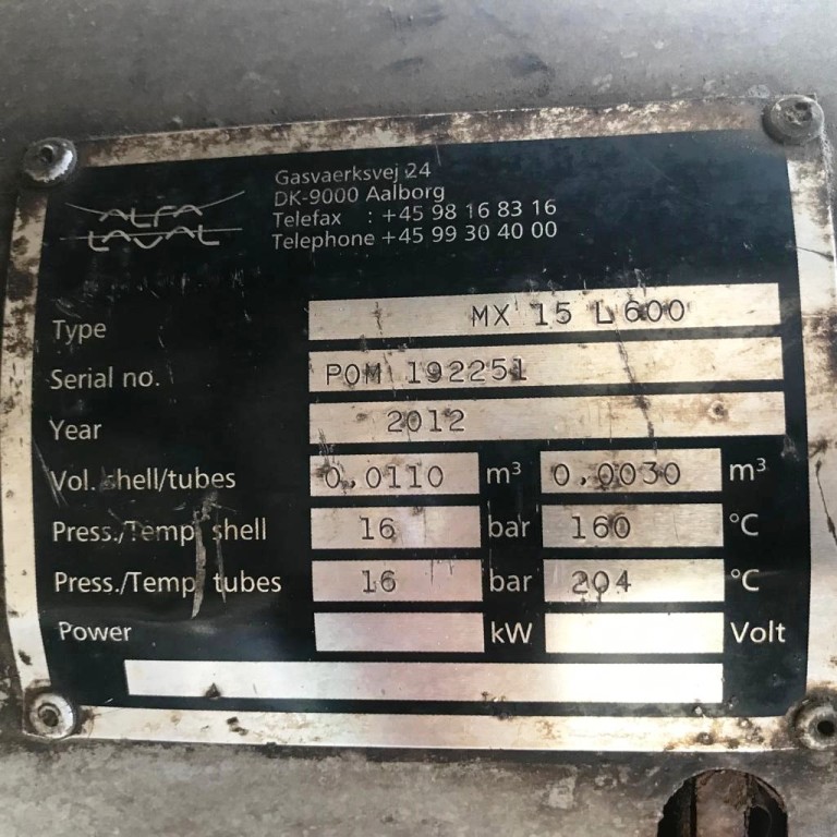 Alfa-Laval BWPX 307 TGD-71 oil concentrator module, SS.