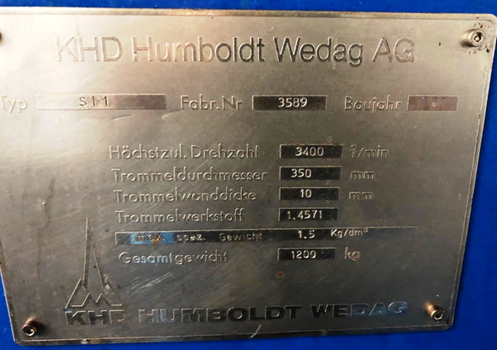 Humboldt S 1-1 sanitary decanter centrifuge, 316SS.