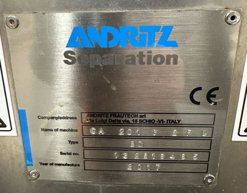 Andritz-Frautech CA 201V 2FC BD cream separator, 316SS.