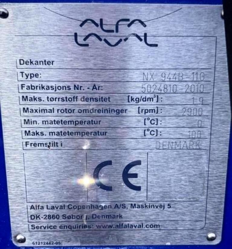 Alfa-Laval NX 944B-11G tricanter centrifuge, 316SS.