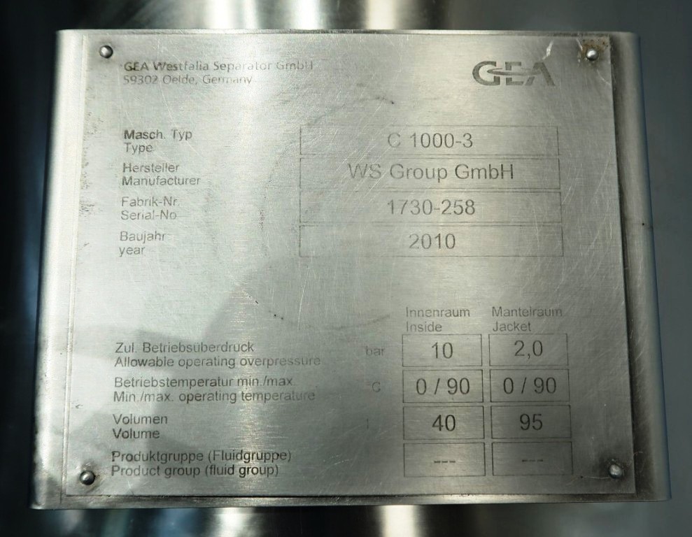 Westfalia KDB 16-02-076 quark/yogurt nozzle separator, 316SS.