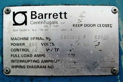 Barrett Centech 2500 system with 236 Clarifuge, SS.
