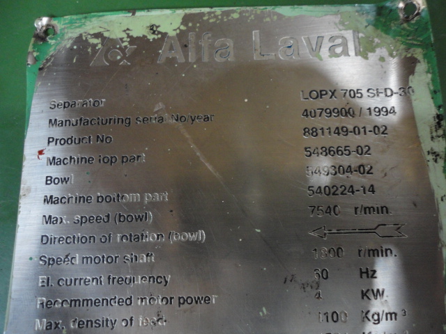Alfa-Laval LOPX 705 SFD-30 clarifier, SS.
