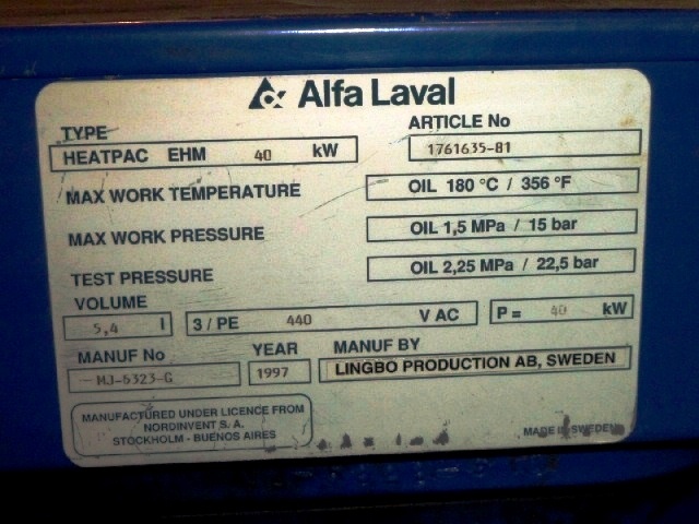 Alfa-Laval MMB 305S-11 lube oil purifier, SS.