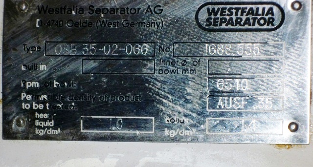 Westfalia OSB 35-02-066 oil purifier, SS.