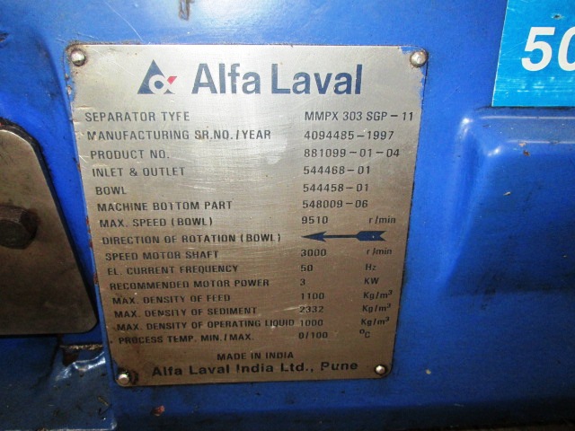 Alfa-Laval MMPX 303 SGP-11 oil purifier, 316SS.