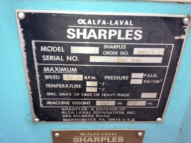 (2) Sharples XM-706 Super-D-Canter centrifuge, 316SS.      