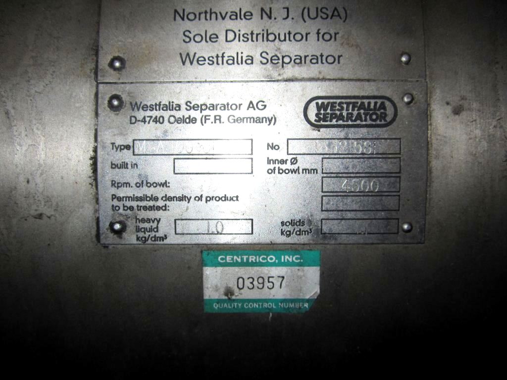 (2) Westfalia MSA 100-01-076 milk separators, 316SS.