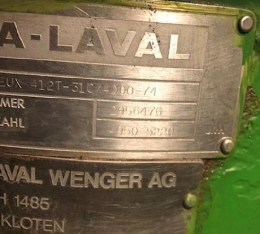 (2) Alfa-Laval FEUX 412T-31C nozzle centrifuges, 316SS.