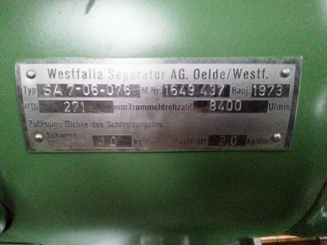 (2) Westfalia SA 7-06-076 clarifier centrifuges, 316SS.    