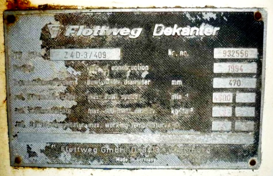 Flottweg Z4D-3/409 sedicanter centrifuge, 316SS.