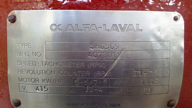 Alfa-Laval SRG 509H-70H hermetic separator, 316SS.         