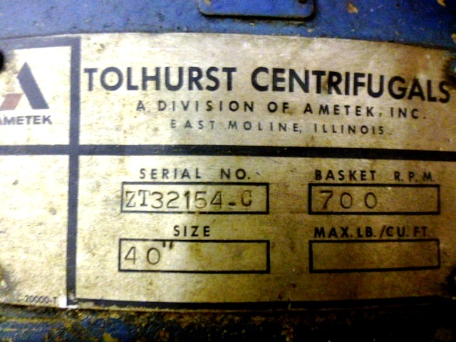 Tolhurst 40" Center-Slung chip wringer.