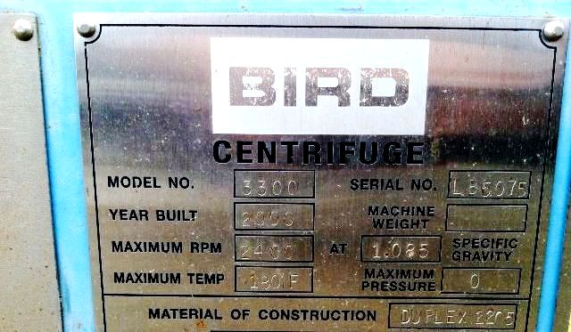 Bird 24 x 38 decanter centrifuge, 2205 Duplex SS.