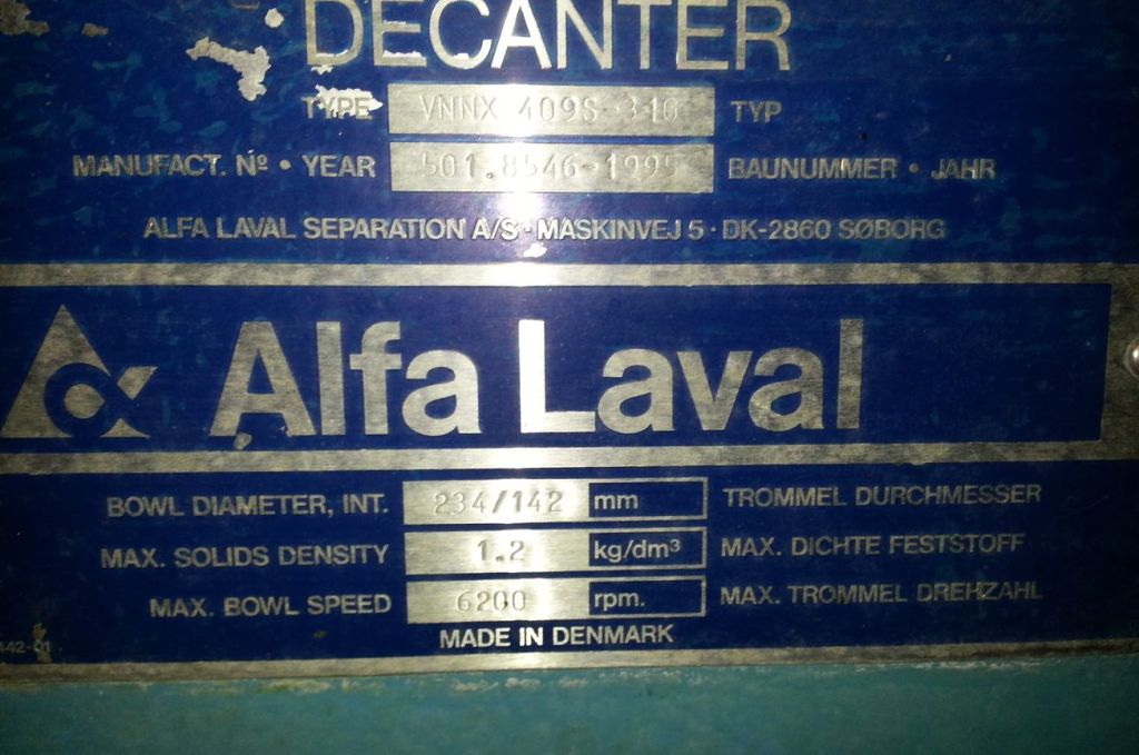 Alfa-Laval VNNX 409S-31G sanitary decanter, 316SS.