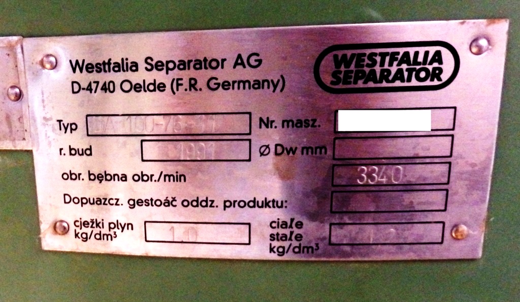 (2) Westfalia DA 100-76-117 nozzle centrifuges, 316SS.