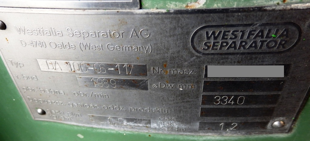 (2) Westfalia DA 100-06-117 nozzle centrifuges, 316SS.