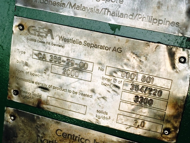 Westfalia CA 366-29-00 extraction decanter, 316SS.