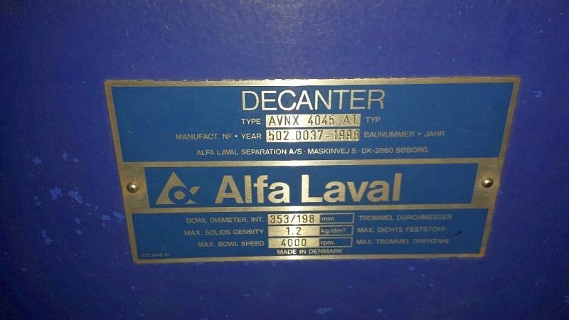 Alfa-Laval AVNX 4045 AT decanter centrifuge, 316SS.        