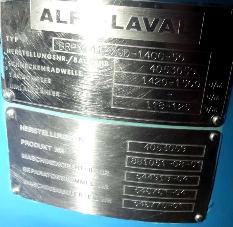 (3) Alfa-Laval BRPX 413 XGD-14CG-50 fat separators, 316SS.